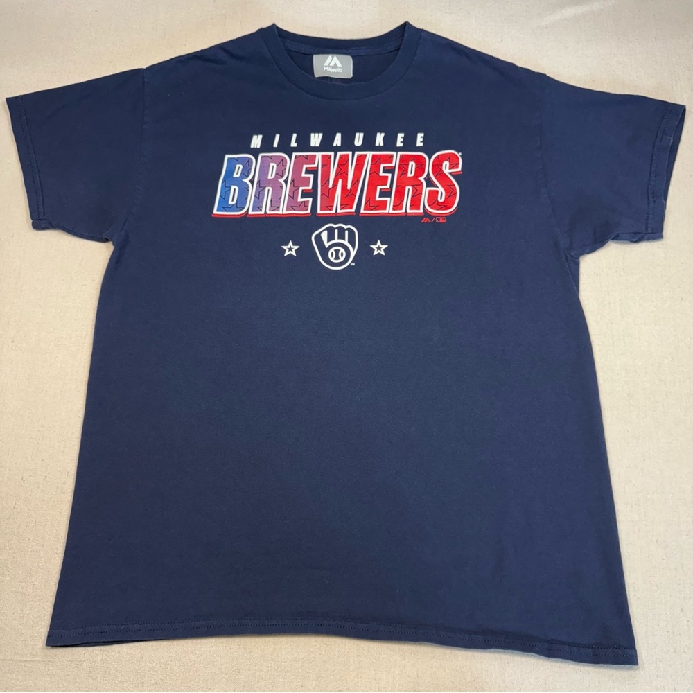 Majestic Milwaukee Brewers Navy Tee - Size Large
